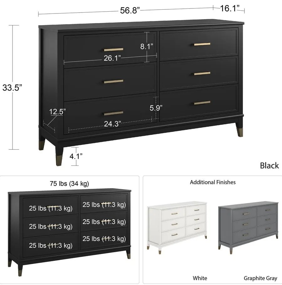 Čierna komoda CosmoLiving by Cosmopolitan Westerleigh, 144 x 85 cm
