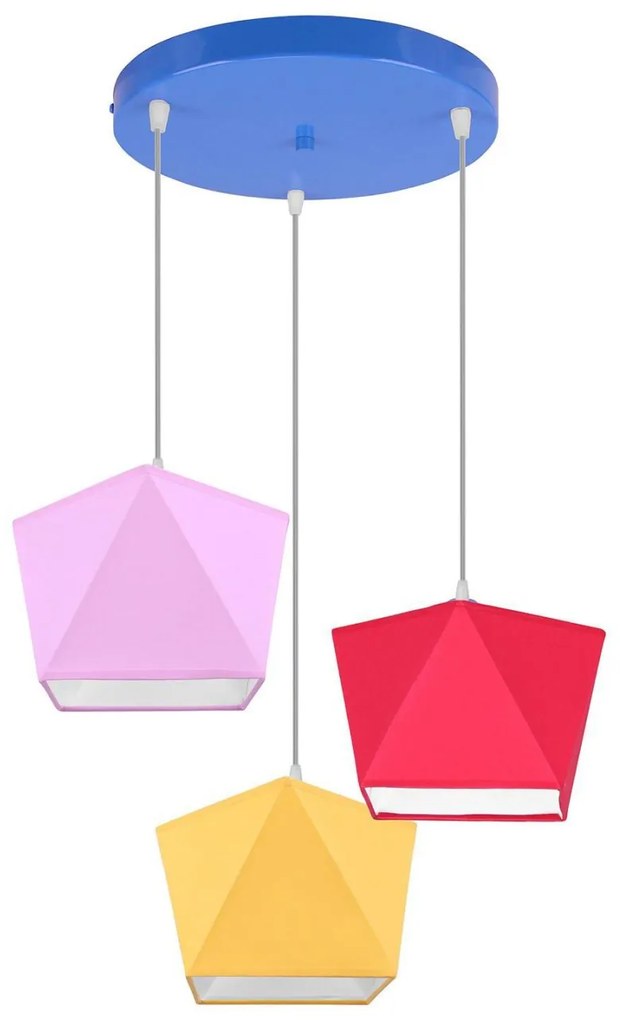 Detské závesné svietidlo DIAMOND, 3x textilné tienidlo (mix 10 farieb), (výber z 5 farieb konštrukcie), O
