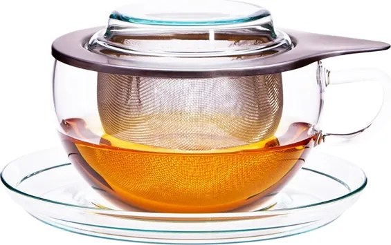 Sklenená šálka na čaj s nerezovým sitkom