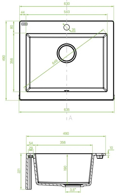Laveo Komodo, 1-komorový granitový drez 635x490x221 mm, biela, LAV-SBK_610T