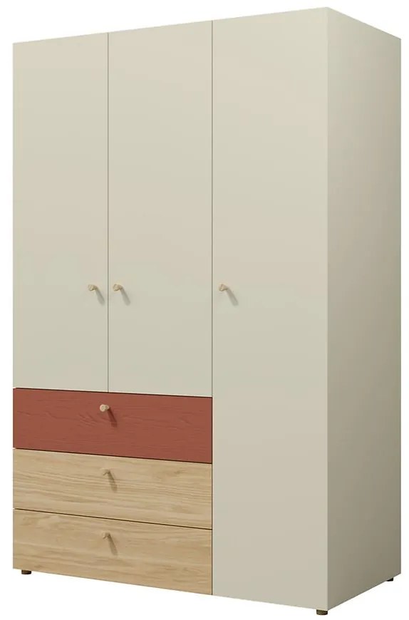 Skriňa Yuki 1 Koralová/Sivá Béžová/Olejovaný Dub