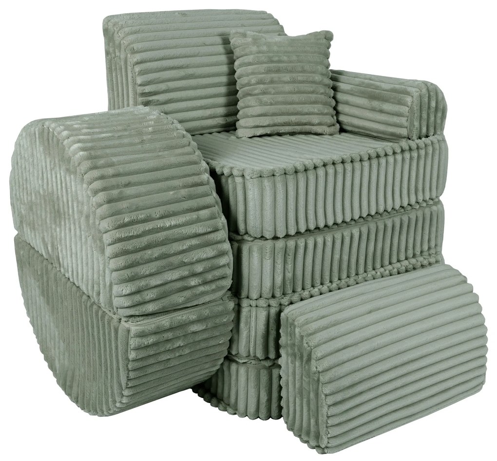 MeowBaby® Churros detská pohovka Max, Olive Sage Green