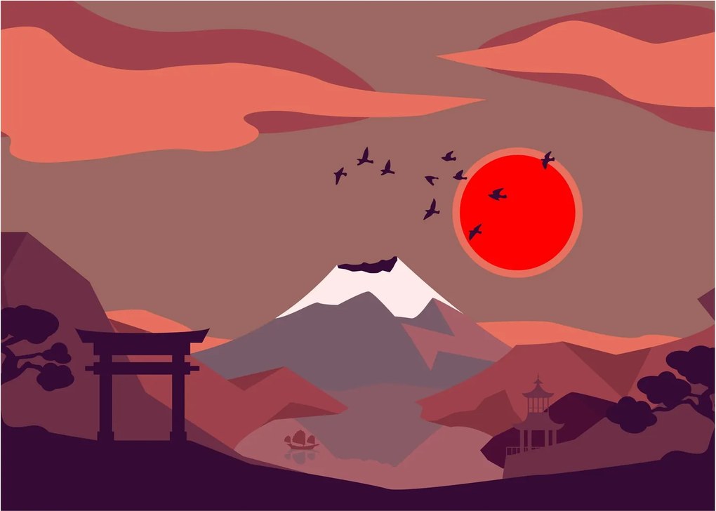 Sklenený obraz - Ilustrácie hory Fuji (70x50 cm)