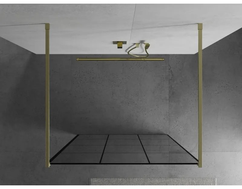 Mexen Kioto, sprchová zástena Walk-In 120 x 200 cm, 8mm sklo čierny vzor, zlatý matný profil, 800-120-002-55-77