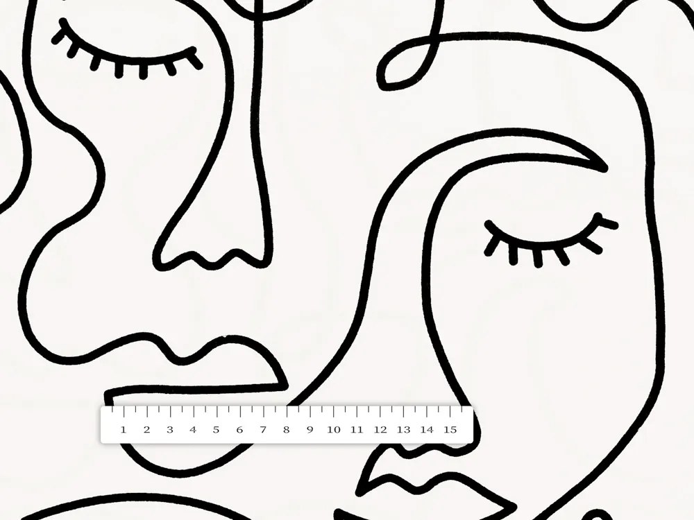 Bavlnená látka/plátno Sandra SA-570 Abstraktné tváre na bielom - šírka 160 cm