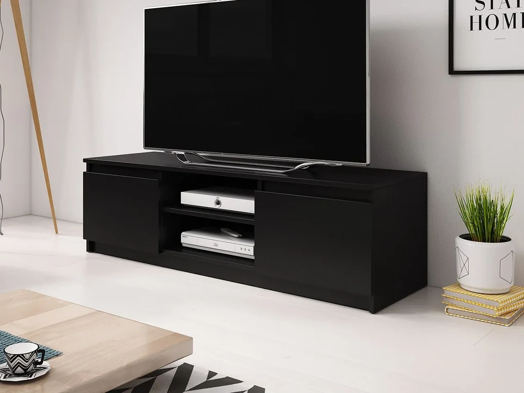TV stolík Ziziko, Farby: dub wotan / dub wotan + čierny grafit, Osvetlenie: osvetlenie LED biele