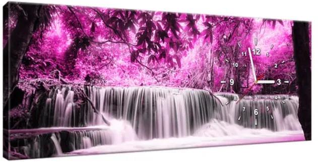 Tlačený obraz s hodinami Vodopád v ružovej džungli 100x40cm ZP2570A_1I