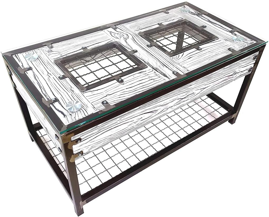 CHYRKA® Konferenčný stolík HALICZ obývačkový stolík LH Loft Vintage Bar Priemyselný dizajn ručne vyrábané drevo sklo kov