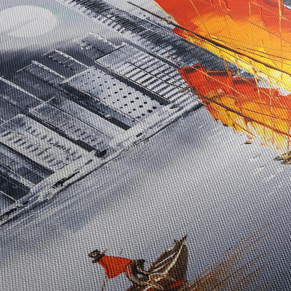Obraz - Victoria Harbor, Hong Kong, čiernobiela olejomaľba (90x60 cm)