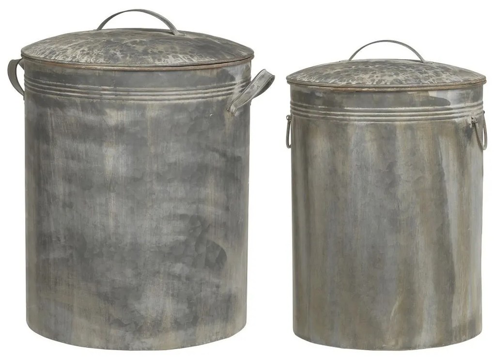 2ks okrúhly plechový zinkový antik vedierko s vekom Planters - Ø 36*49/ Ø 30*44 cm