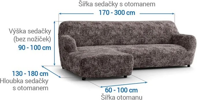 Bielastické poťahy MARMO hnedé sedačka s otomanom vľavo (š. 170 - 300 cm)