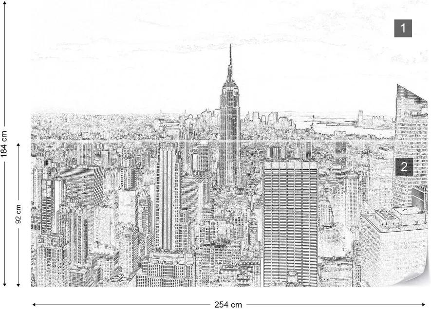 GLIX Fototapeta - White And Grey Modern New York Skyline Vliesová tapeta  - 254x184 cm