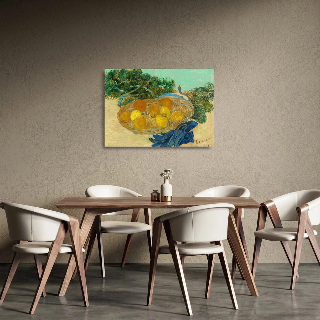 Sklenený obraz - Vincent van Gogh, Still Life of Oranges and Lemons with Blue Gloves, reprodukcia (70x50 cm)