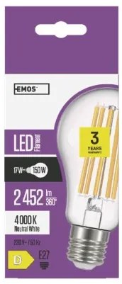 EMOS Filamentová LED žiarovka, E27, A67, 17W, 2452lm, 4000K, neutrálna / denná biela