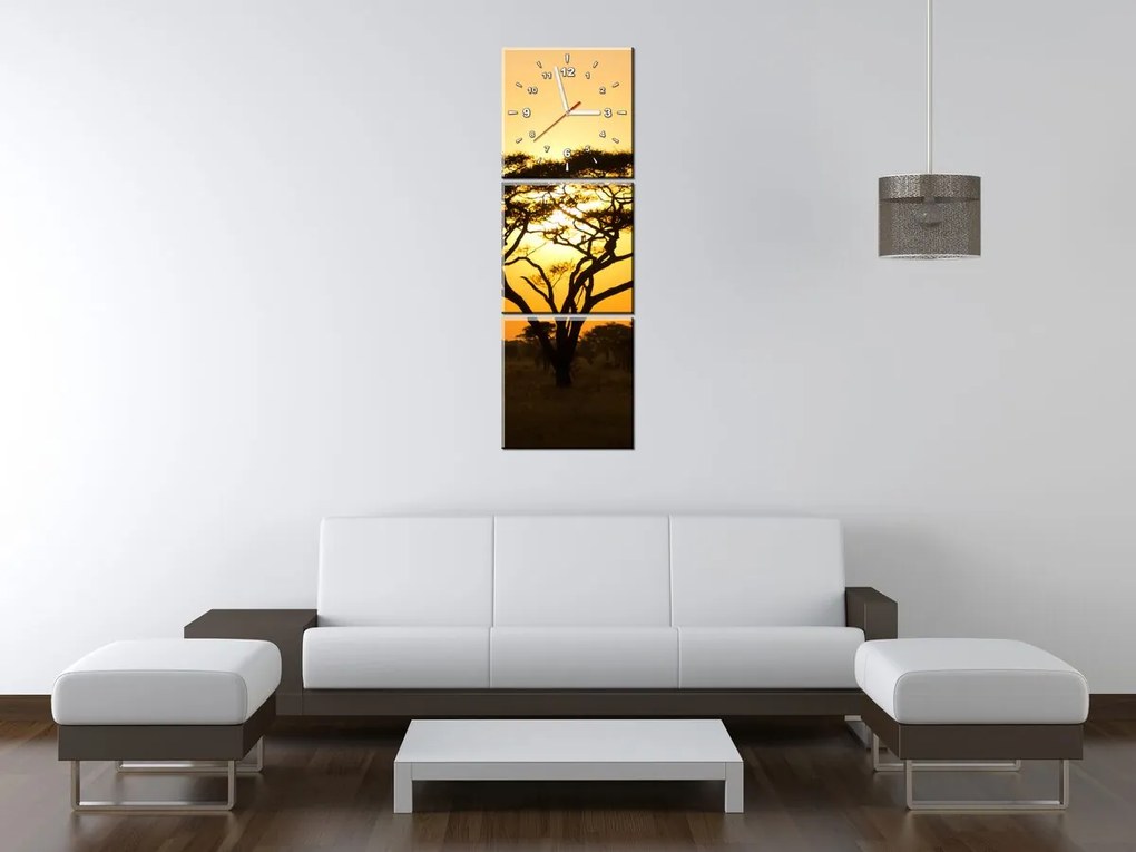 Gario Obraz s hodinami Akácia v Serengeti - 3 dielny Rozmery: 90 x 30 cm