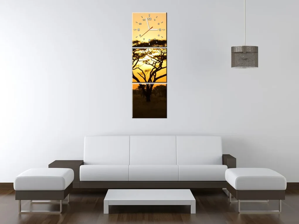 Gario Obraz s hodinami Akácia v Serengeti - 3 dielny Rozmery: 90 x 70 cm