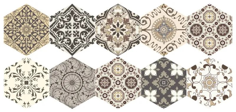 Sada 10 samolepiek na podlahu Ambiance Floor Stickers Hexagons Luiza, 40 × 90 cm