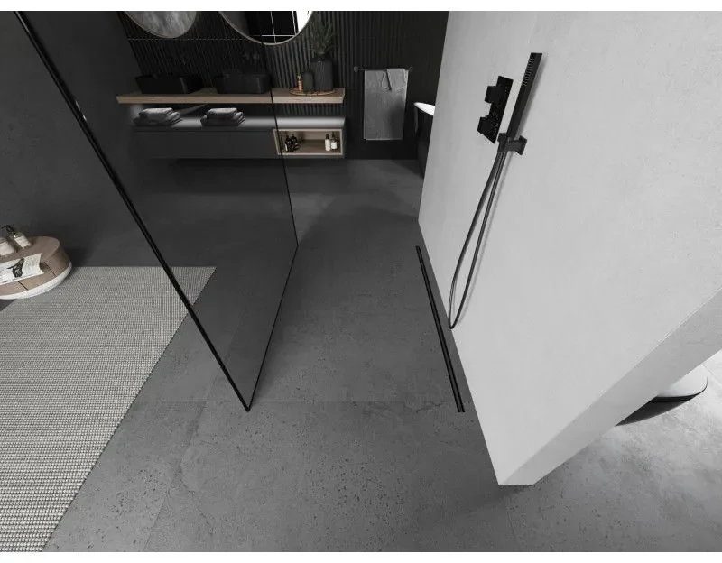 Mexen Kioto, sprchová zástena Walk-In 150 x 200 cm, 8mm sklo čierny vzor, grafitový profil, 800-150-002-66-70