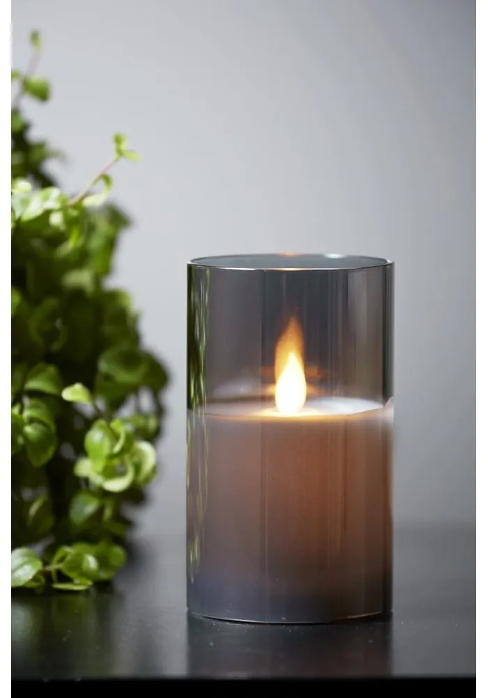 Sivá LED vosková sviečka v skle Star Trading M-Twinkle, výška 12,5 cm