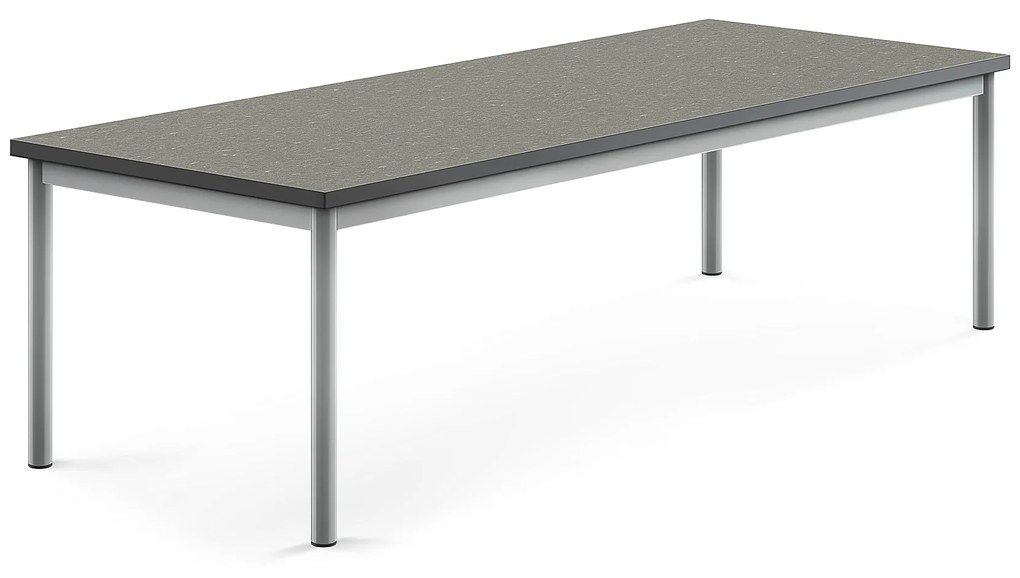 Stôl SONITUS, 1800x700x500 mm, linoleum - tmavošedá, strieborná