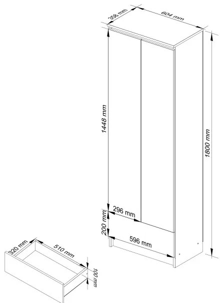 Uzavretý regál R60 2D 1SZ CLP biely / čierny lesk