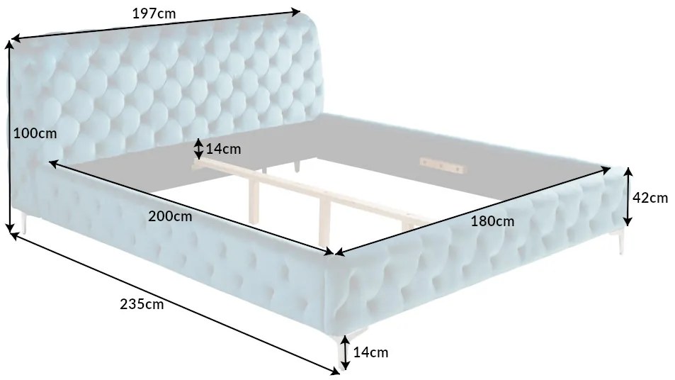 Posteľ Modern Baroko 180x200cm pacific blue velvet