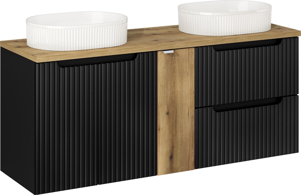Comad Kúpeľňová skrinka s doskovými umývadlami set Nova Black 140 čierna/dub coast evoke
