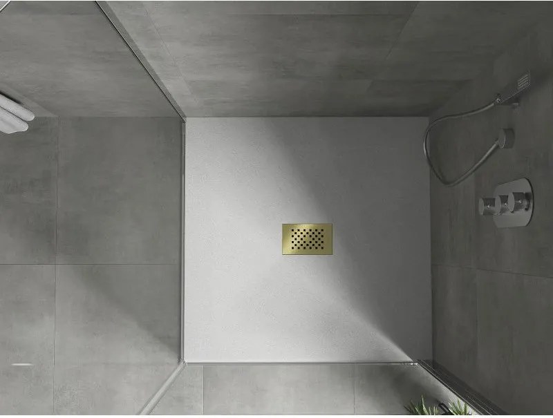 Mexen Hugo, štvorcová sprchová vanička SMC 100 x 100 cm, biela, zlatá krytka, 42101010-G