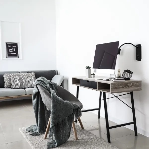 LED flexibilná nástenná lampička s USB BASE LED/8W+LED/2W/230V čierna