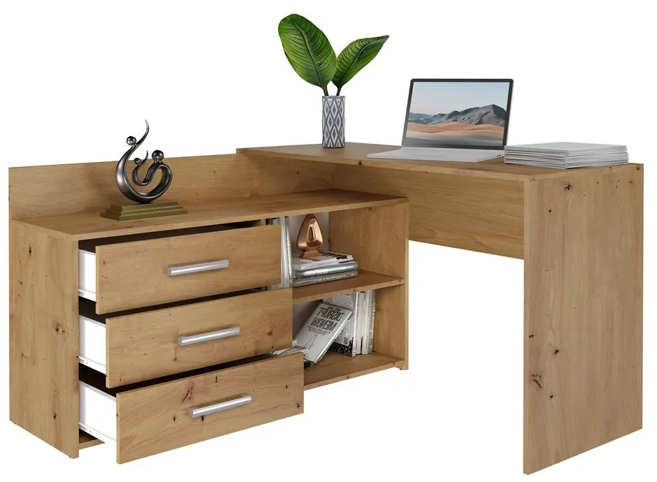 Rohový písací stôl + komoda DANY ľavý dub artisan