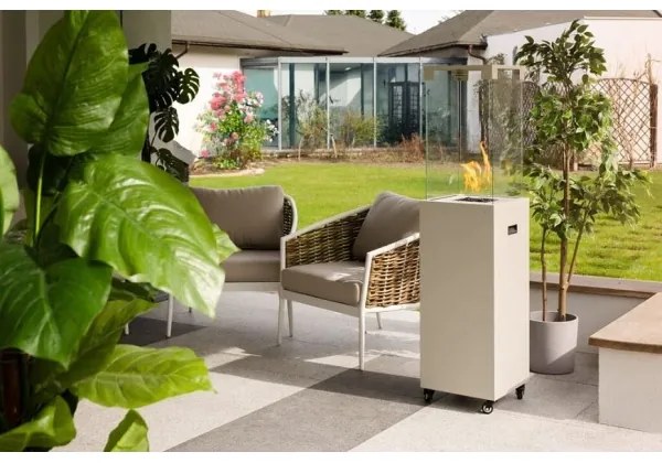 Planika Faro GAS - Vonkajší plynový krb 142x36 cm 8kW biela + ochranný kryt