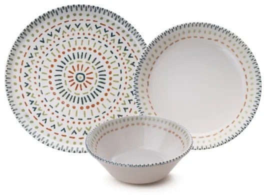 12-dielna pestrofarebná jedálenská súprava z porcelánu