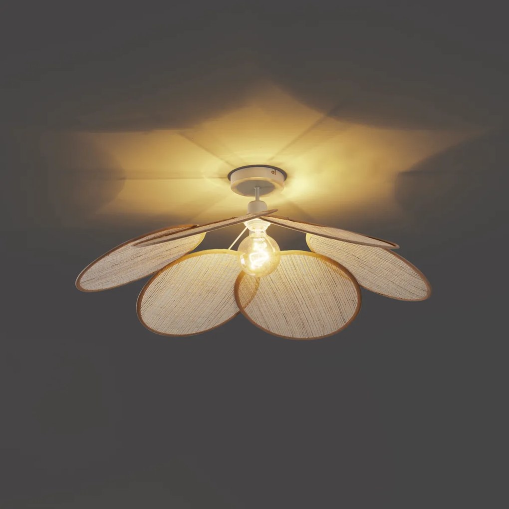 Japandi stropné svietidlo krémové s ľanovým tienidlom - Aisha