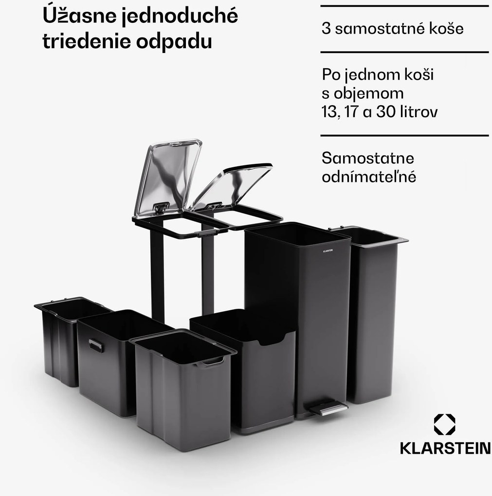 Klarstein Tiyo 3v1 odpadkový kôš 60 l vyberateľný vedro Soft-Close