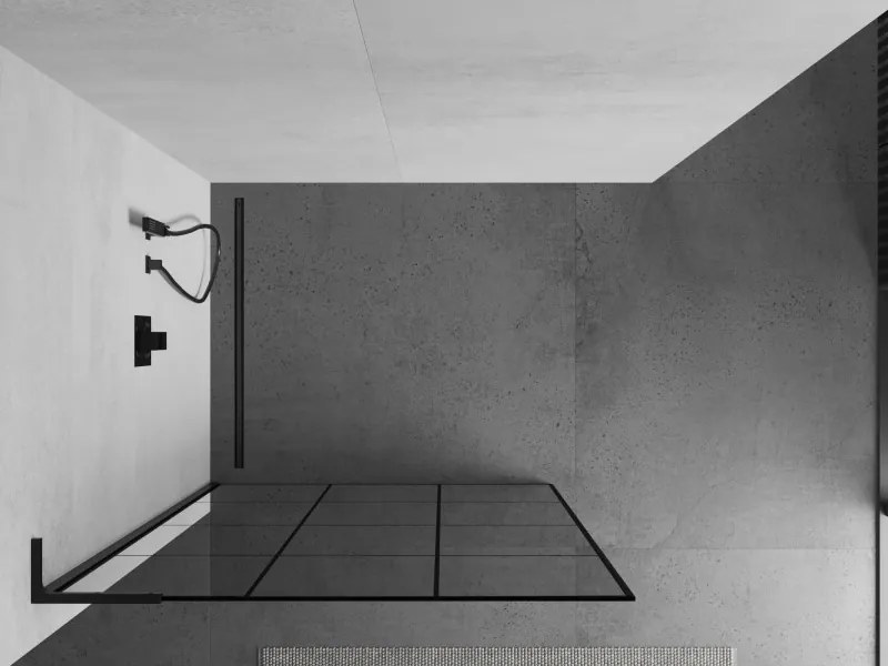 Mexen Kioto L, sprchová zástena Walk-In 120 x 200 cm, 8mm číre sklo čierny vzor, čierny profil, 800-120-103-70-77