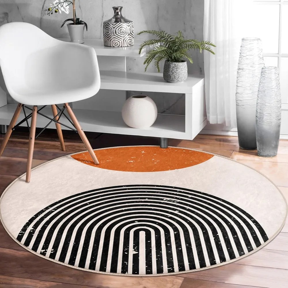 Oranžovo-krémový prateľný okrúhly koberec vhodný pre robotické vysávače ø 120 cm Comfort – Mila Home