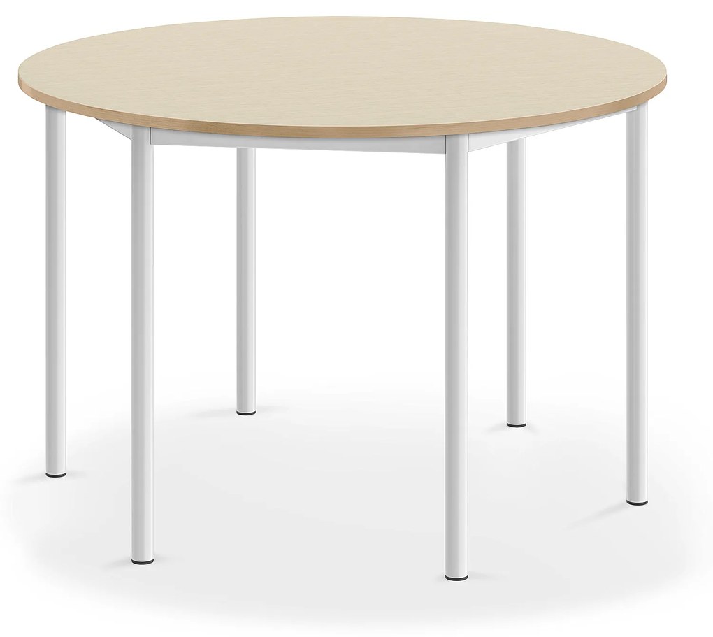 Stôl BORÅS, kruh, Ø1200x760 mm, laminát - breza, biela