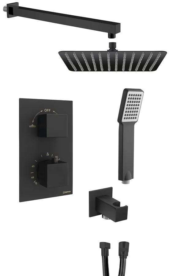 Sapho, LATUS podomietkový sprchový set s termostatickou batériou, box, 2 výstupy, čierna matná, 1102-62B-21