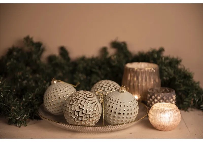 Vianočné gule so zlatým vzorom (sada 4ks) - Ø 10cm