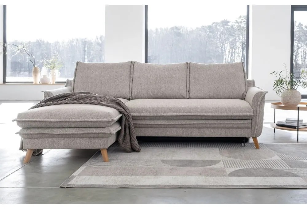 Sivobéžová rozkladacia/s úložným priestorom rohová pohovka (ľavý roh/s leňoškou) Charming Charlie – Miuform