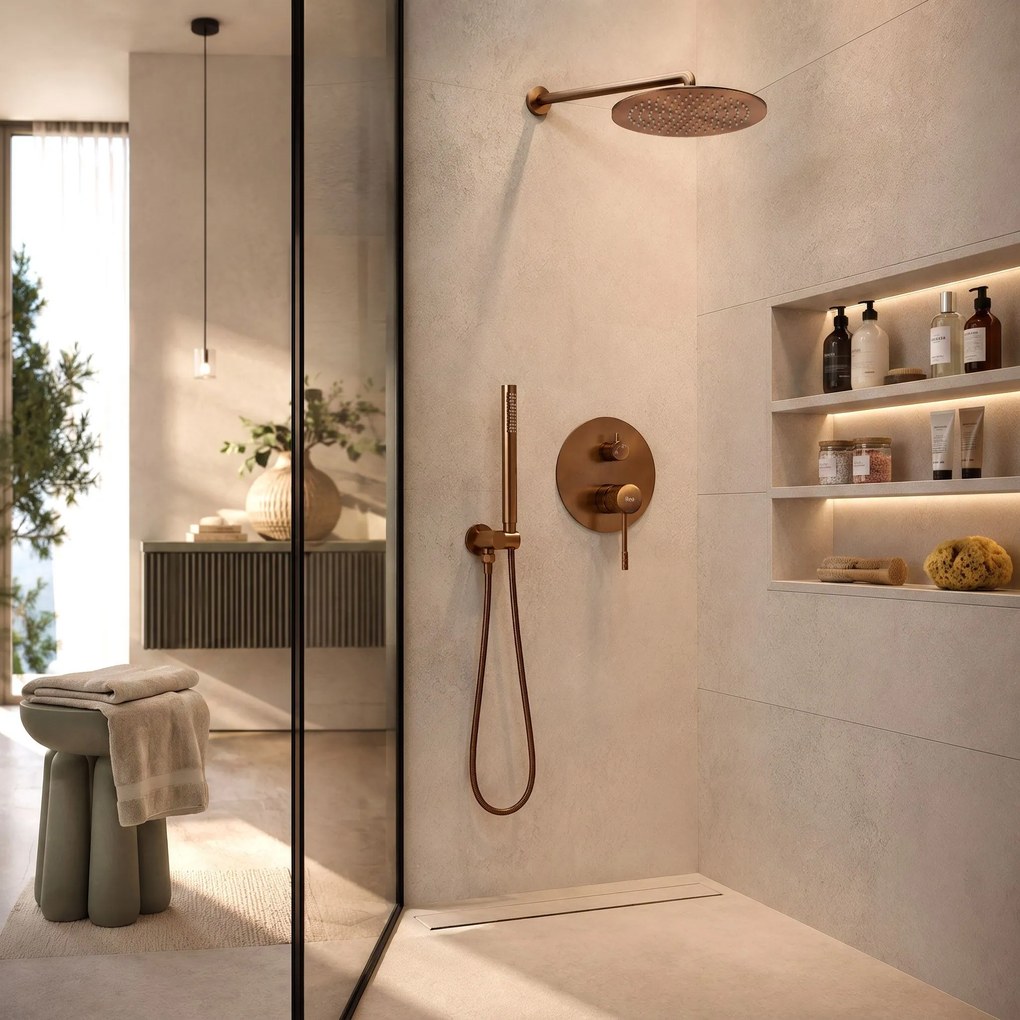 Rea Lungo Diamond, podomietková sprchová súprava + BOX, medená matná, REA-P5697