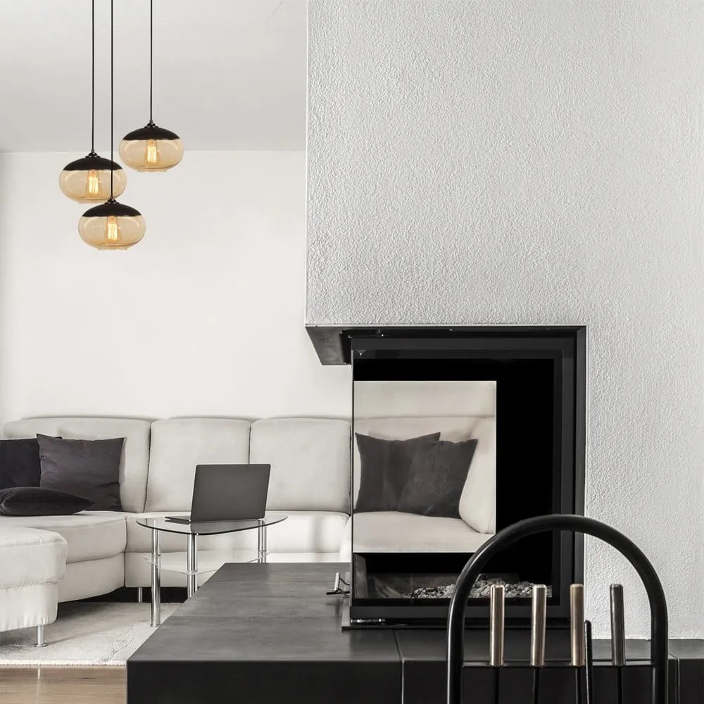 Závesné svietidlo v okrovo žltej a čiernej farbe so skleneným tienidlom ø 50 cm Camini – Opviq lights