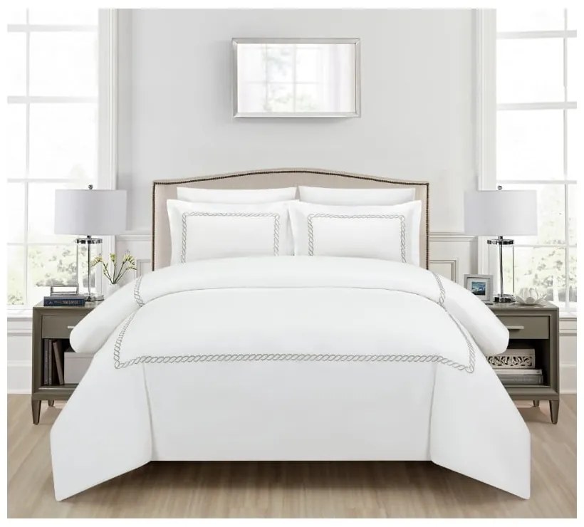 Biele obliečky na dvojlôžko/predĺžené z bavlneného saténu s plachtou/6-dielne 240x220 cm Whispered Serenity – Mila Home Luxury