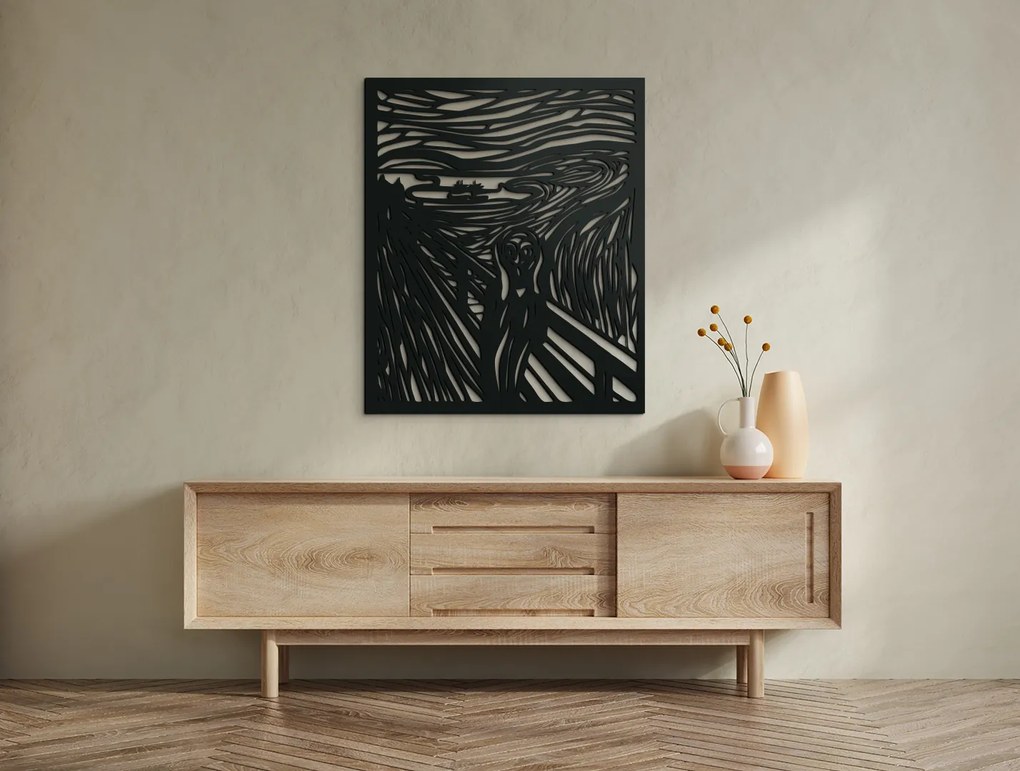 drevko Abstraktný drevený obraz Výkrik Rozmer obrazu: 44,5 x 37 cm, Farba dekorácie: Čierna