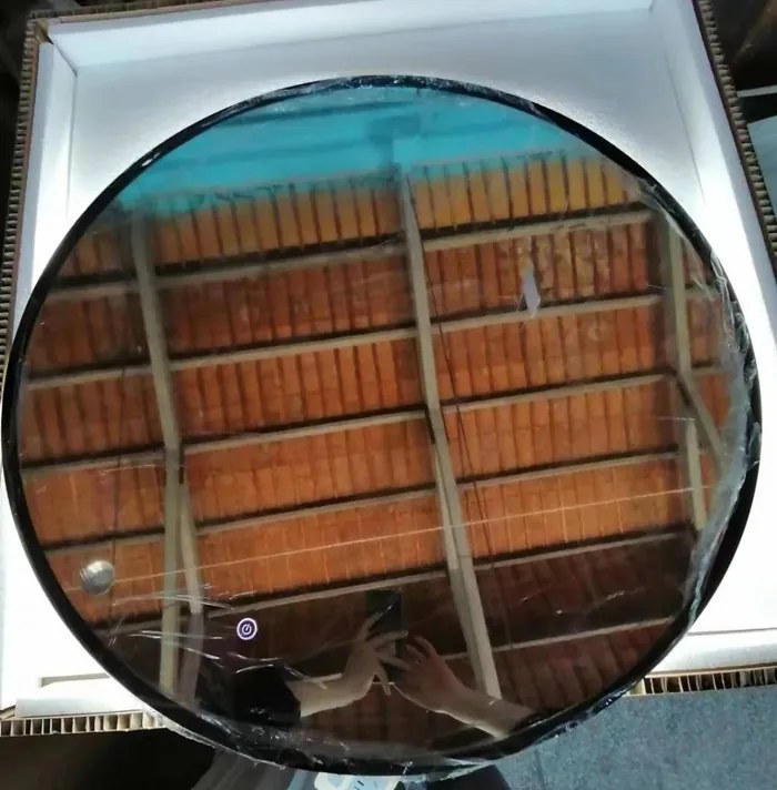 Erga Emma, okrúhle LED zrkadlo 80cm, čierny kovový rám, 1840 lm, 6500K, zadné osvetlenie, ERG-V01-201-8080-BK
