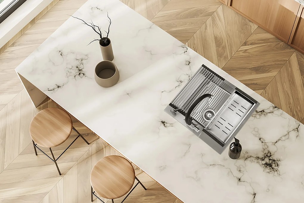 Laveo Malawi, 1-komorový nerezový drez s príslušenstvom 580x500x200 mm, oceľová, LAV-SLMA010D