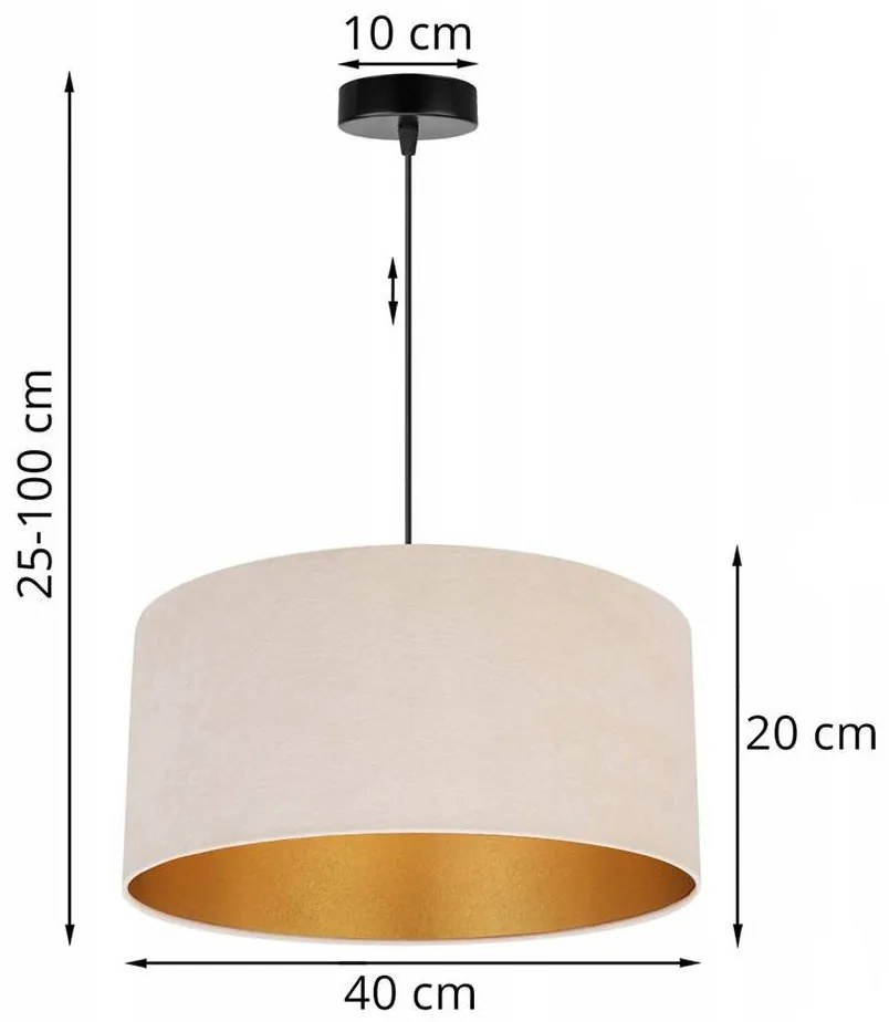 Závesné svietidlo Mediolan, 1x svetlobéžové/zlaté textilné tienidlo, (výber z 2 farieb konštrukcie), (fi 40cm)
