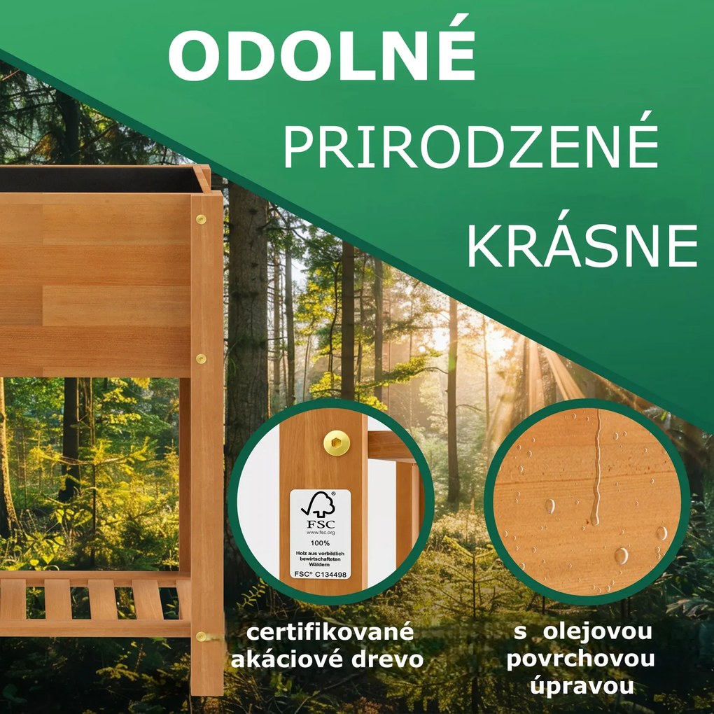 Vyvýšený záhon BOTANICA z akáciového dreva, 68x30x75cm, prírodná hnedá Casaria