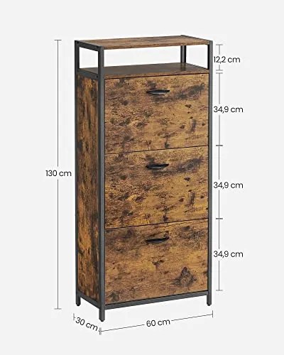 Vyklápací botník, 3 zásuvky,čierna, tmavo-hnedá farba, 130x60x30cm