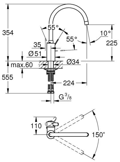 GROHE 32843002 - Drezová batéria EUROSMART COSMOPOLITAN lesklý chróm